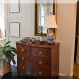 F33. Antique George III mahogany bowfront chest with four drawers c.1810-1820. 35”h x 36”w x 20”d 